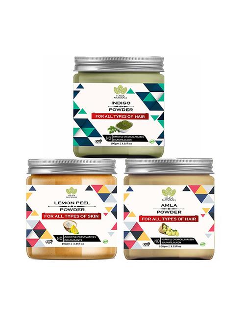 100% pure & naturals indigo powder 100gm & lemon peel powder 100gm & amla powder 100gm (pack of 3) 300gm - 18639139 - Very Small Image - 1