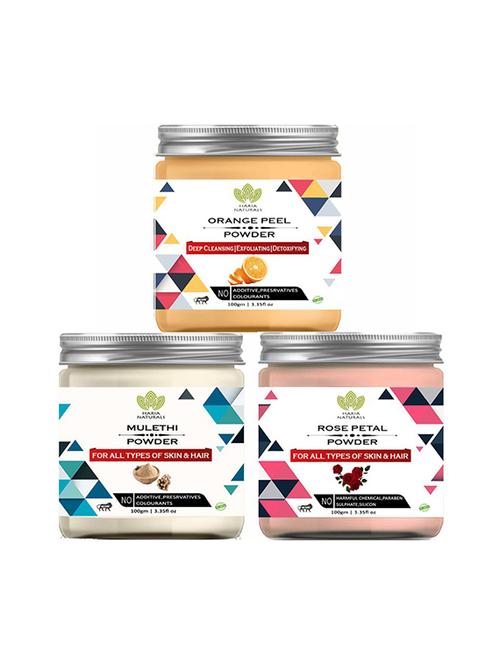100% pure & naturals orange peel powder 100gm & mulethi powder 100gm & rose petal powder 100gm (pack of 3) 300gm - 18639140 - Very Small Image - 1