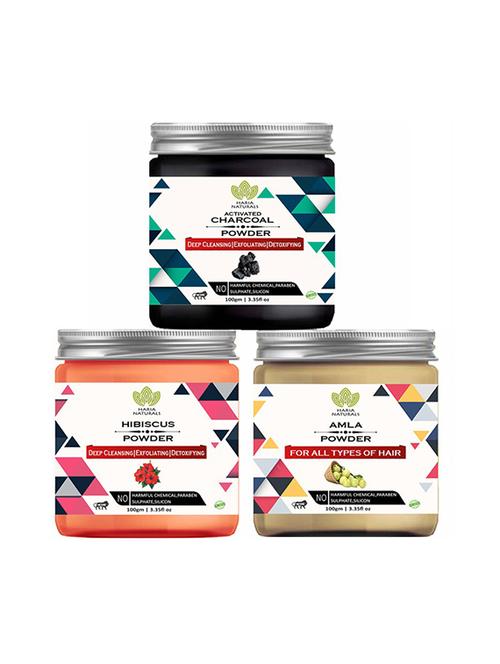 100% pure & naturals charcoal powder 100gm & hibiscus powder 100gm & amla powder - 18639142 - Very Small Image - 1