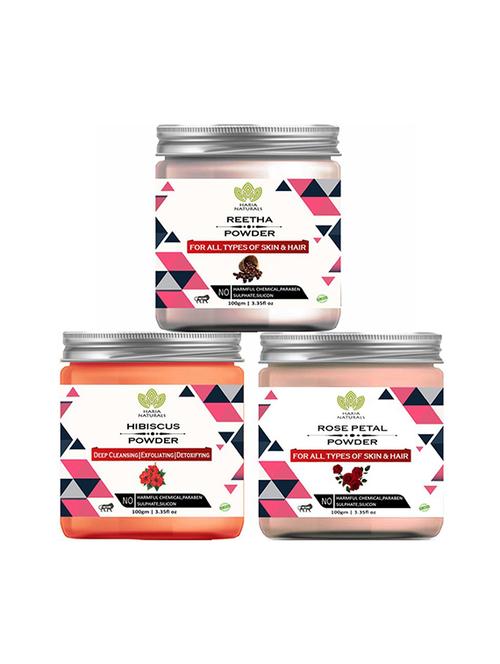 100% pure & naturals reetha powder 100gm & hibiscus powder 100gm & rose petal powder 100gm (pack of 3) 300gm - 18639143 - Very Small Image - 1