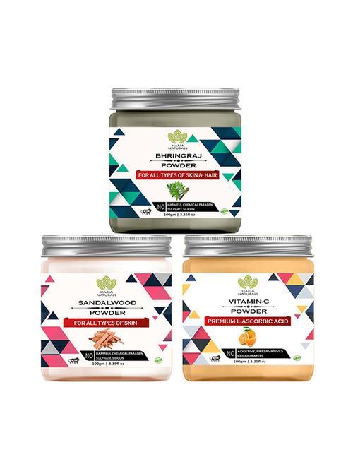 100% pure & naturals bhringraj powder 100gm & sandalwood powder 100gm & vitamin-c powder 100gm (pack of 3) 300gm - 18639149 - Very Small Image - 1