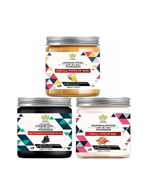 100% pure & naturals lemon peel powder 100gm & charcoal powder 100gm & sandalwood powder 100gm (pack of 3) 300gm - 18639152 - Very Small Image - 1