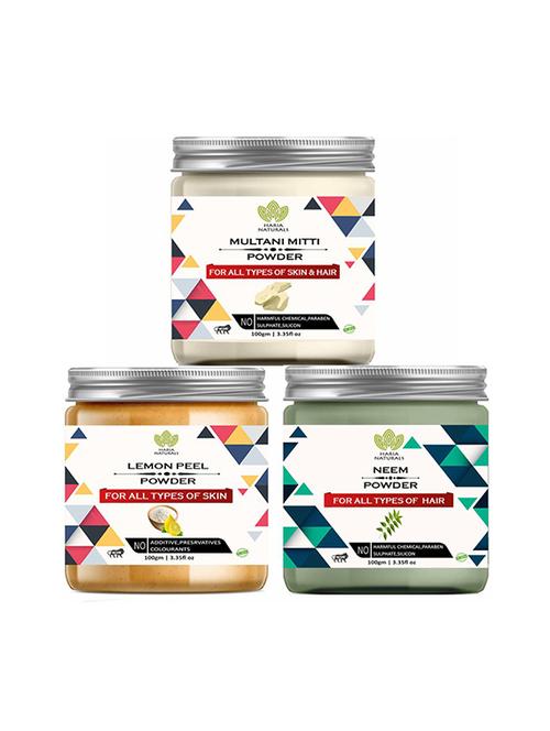 100% pure & naturals multani mitti powder 100gm & lemon peel powder 100gm & neem powder 100gm (pack of 3) 300gm - 18639153 - Very Small Image - 1