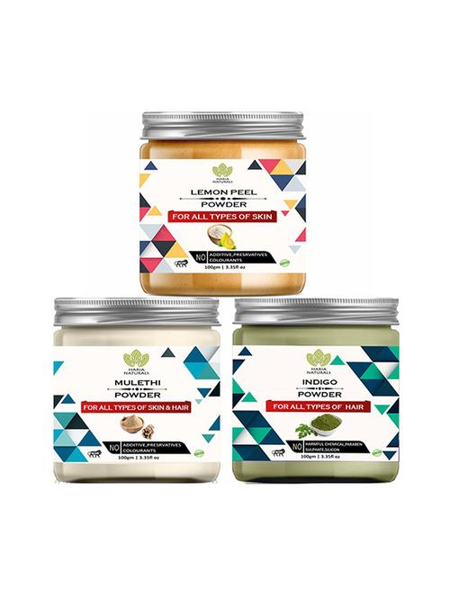100% pure & naturals lemon peel powder 100gm & mulethi powder 100gm & indigo powder 100gm (pack of 3) 300gm - 18639159 - Very Small Image - 1