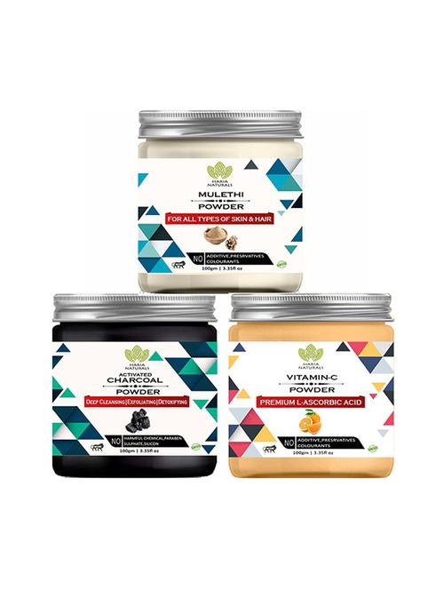 100% pure & naturals mulethi powder 100gm & charcoal powder 100gm & vitamin-c powder 100gm (pack of 3) 300gm - 18639162 - Very Small Image - 1