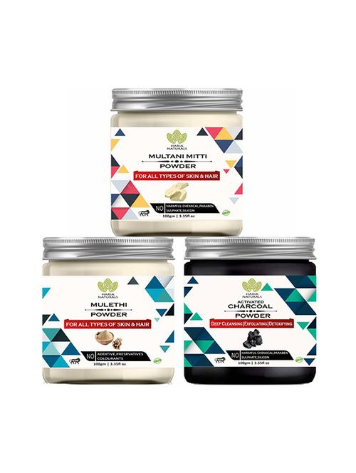 100% pure & naturals multani mitti powder 100gm & mulethi powder 100gm & charcoal powder 100gm (pack of 3) 300gm - 18639163 - Very Small Image - 1