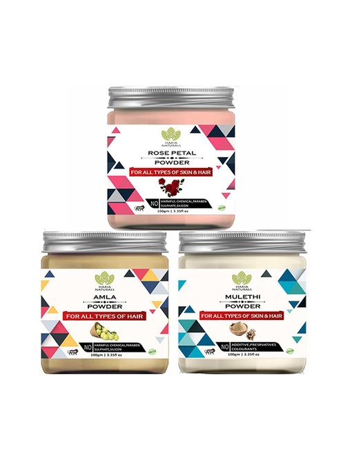 100% pure & naturals rose petal powder 100gm & amla powder 100gm & mulethi powder 100gm (pack of 3) 300gm - 18639173 - Very Small Image - 1