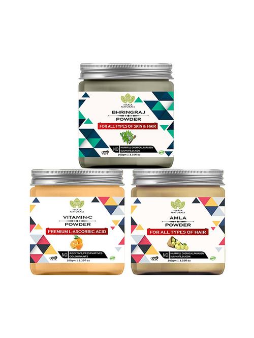 100% pure & naturals bhringraj powder 100gm & vitamin-c powder 100gm & amla powder 100gm (pack of 3) 300gm - 18639176 - Very Small Image - 1