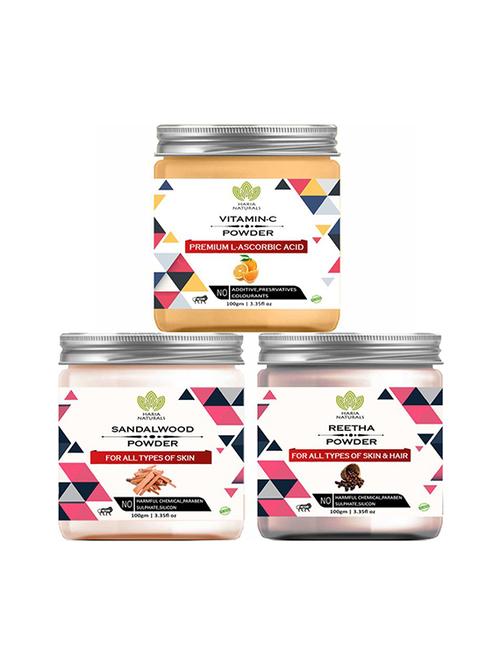 100% pure & naturals vitamin-c powder 100gm & sandalwood powder 100gm & reetha powder 100gm (pack of 3) 300gm - 18639179 - Very Small Image - 1