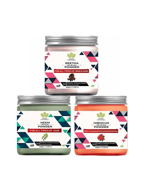 100% pure & naturals reetha powder 100gm & neem powder 100gm & hibiscus powder 100gm (pack of 3) 300gm - 18639185 - Very Small Image - 1