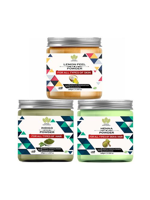 100% pure & naturals lemon peel powder 100gm & indigo powder 100gm & henna powder 100gm (pack of 3) 300gm - 18639187 - Very Small Image - 1