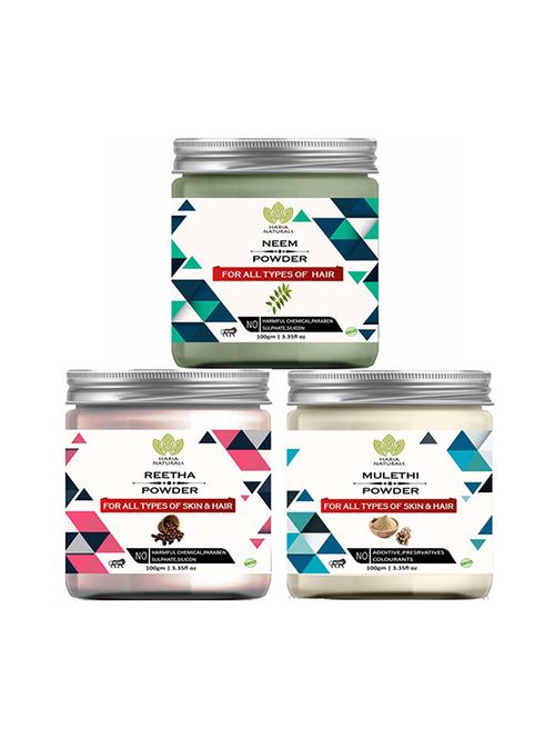 100% pure & naturals neem powder 100gm & reetha powder 100gm & mulethi powder 100gm (pack of 3) 300gm - 18639196 - Very Small Image - 1