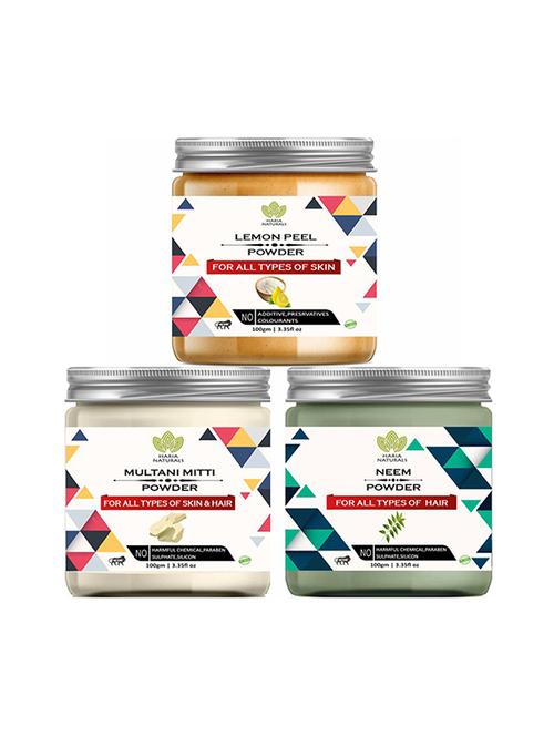 100% pure & naturals lemon peel powder 100gm & multani mitti powder 100gm & neem powder 100gm (pack of 3) 300gm - 18639197 - Very Small Image - 1
