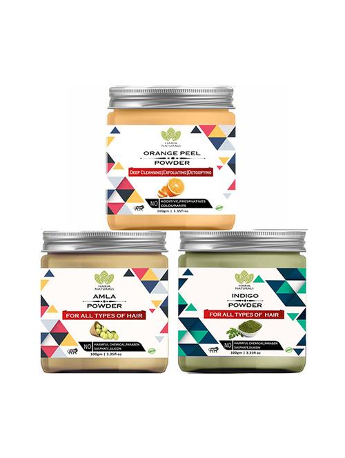 100% pure & naturals orange peel powder 100gm & amla powder 100gm & indigo powder 100gm (pack of 3) 300gm - 18639200 - Very Small Image - 1
