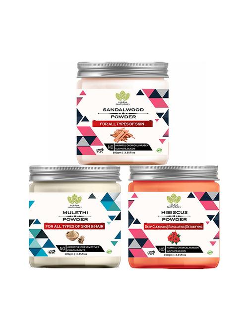 100% pure & naturals sandalwood powder 100gm & mulethi powder 100gm & hibiscus powder 100gm (pack of 3) 300gm - 18639201 - Very Small Image - 1