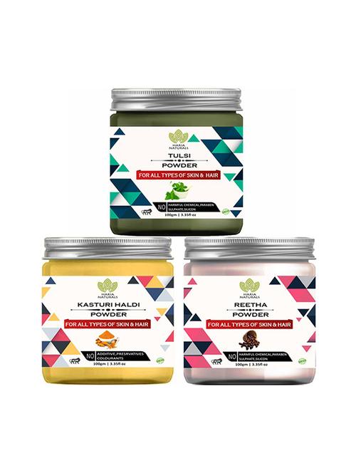 100% pure & naturals tulsi powder 100gm & kasturi haldi powder 100gm & reetha powder 100gm (pack of 3) 300gm - 18639207 - Very Small Image - 1