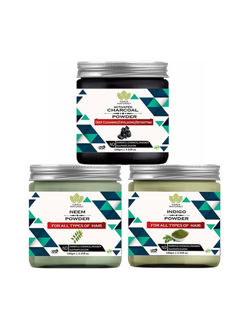 100% pure & naturals charcoal powder 100gm & neem powder 100gm & indigo powder 100gm (pack of 3) 300gm - 18639209 - Very Small Image - 1