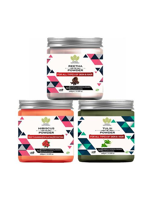 100% pure & naturals reetha powder 100gm & hibiscus powder 100gm & tulsi powder 100gm (pack of 3) 300gm - 18639210 - Very Small Image - 1