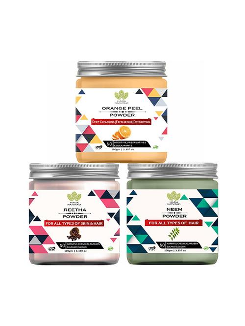 100% pure & naturals orange peel powder 100gm & reetha powder 100gm & neem powder 100gm (pack of 3) 300gm - 18639211 - Very Small Image - 1
