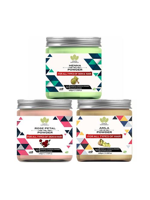 100% pure & naturals henna powder 100gm & rose petal powder 100gm & amla powder 100gm (pack of 3) 300gm - 18639212 - Very Small Image - 1