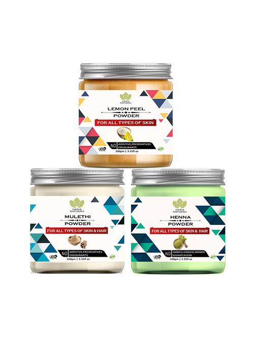 100% pure & naturals lemon peel powder 100gm & mulethi powder 100gm & henna powder 100gm (pack of 3) 300gm - 18639215 - Very Small Image - 1