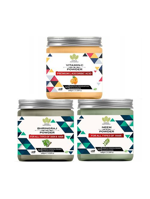 100% pure & naturals vitamin-c powder 100gm & bhringraj powder 100gm & neem powder 100gm (pack of 3) 300gm - 18639218 - Very Small Image - 1