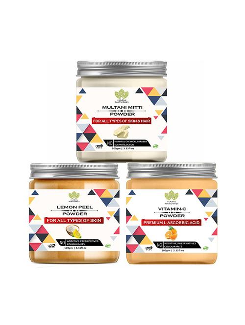 100% pure & naturals multani mitti powder 100gm & lemon peel powder 100gm & vitamin-c powder 100gm (pack of 3) 300gm - 18639219 - Very Small Image - 1