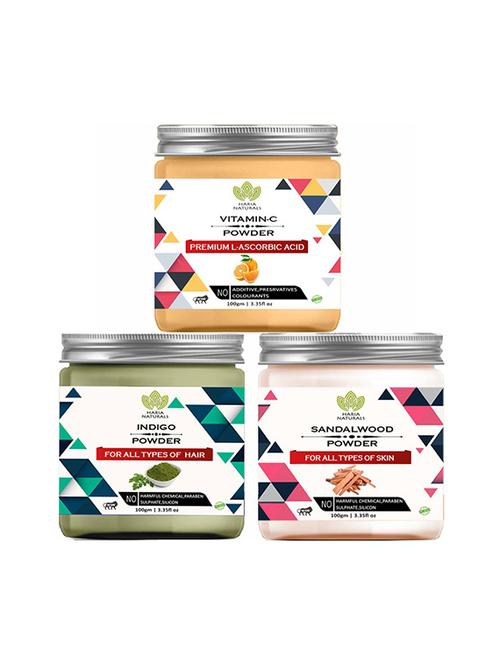 100% pure & naturals vitamin-c powder 100gm & indigo powder 100gm & sandalwood powder 100gm (pack of 3) 300gm - 18639222 - Very Small Image - 1