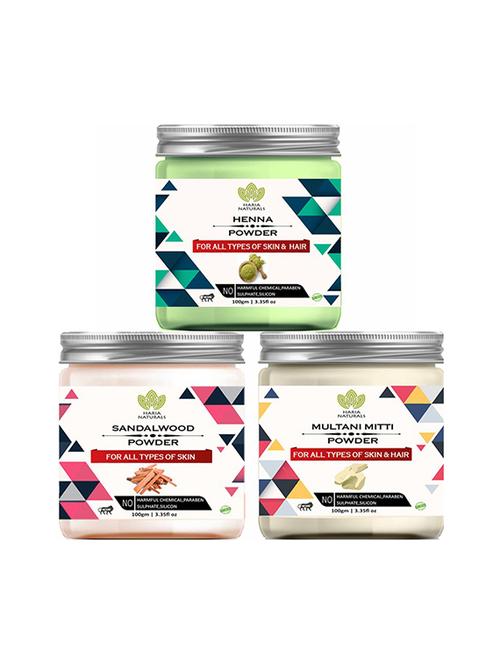 100% pure & naturals henna powder 100gm & sandalwood powder 100gm & multani mitti powder 100gm (pack of 3) 300gm - 18639223 - Very Small Image - 1