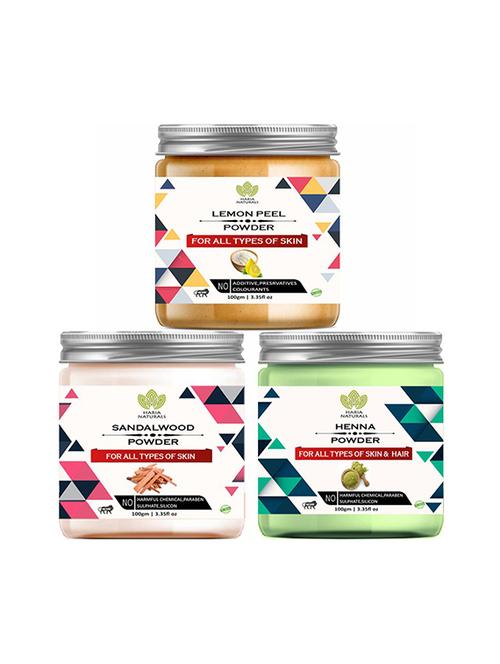 100% pure & naturals lemon peel powder 100gm & sandalwood powder 100gm & henna powder 100gm (pack of 3) 300gm - 18639224 - Very Small Image - 1