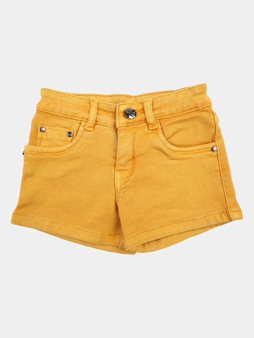 girls yellow denim solid shorts  - 18639272 - Very Small Image - 1