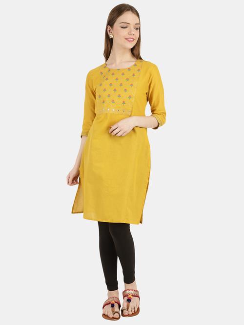yellow embroidered straight kurta - 18639382 - Very Small Image - 1
