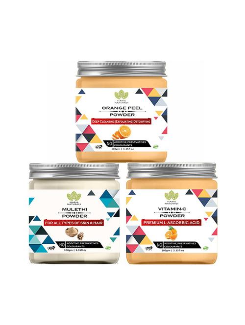 100% pure & naturals orange peel powder 100gm & mulethi powder 100gm & vitamin-c powder 100gm (pack of 3) 300gm - 18639446 - Very Small Image - 1