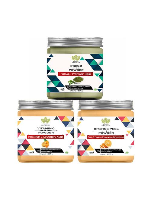 100% pure & naturals indigo powder 100gm & vitamin-c powder 100gm & orange peel powder 100gm (pack of 3) 300gm - 18639451 - Very Small Image - 1