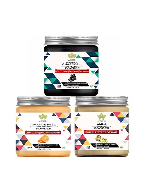 100% pure & naturals charcoal powder 100gm & orange peel powder 100gm & amla powder 100gm (pack of 3) 300gm - 18639459 - Very Small Image - 1