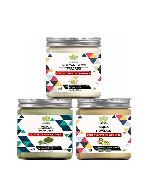 100% pure & naturals multani mitti powder 100gm & indigo powder 100gm & amla powder 100gm (pack of 3) 300gm - 18639463 - Very Small Image - 1