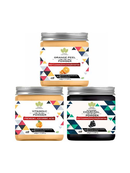 100% pure & naturals orange peel powder 100gm & vitamin-c powder 100gm & charcoal powder 100gm (pack of 3) 300gm - 18639466 - Very Small Image - 1