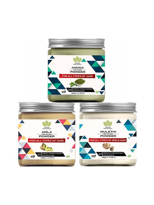 100% pure & naturals indigo powder 100gm & amla powder 100gm & mulethi powder 100gm (pack of 3) 300gm - 18639468 - Very Small Image - 1