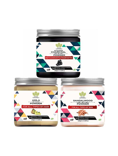 100% pure & naturals charcoal powder 100gm & amla powder 100gm & sandalwood powder 100gm (pack of 3) 300gm - 18639469 - Very Small Image - 1