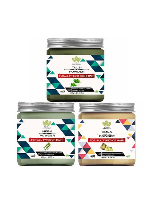 100% pure & naturals tulsi powder 100gm & neem powder 100gm & amla powder 100gm (pack of 3) 300gm - 18639470 - Very Small Image - 1
