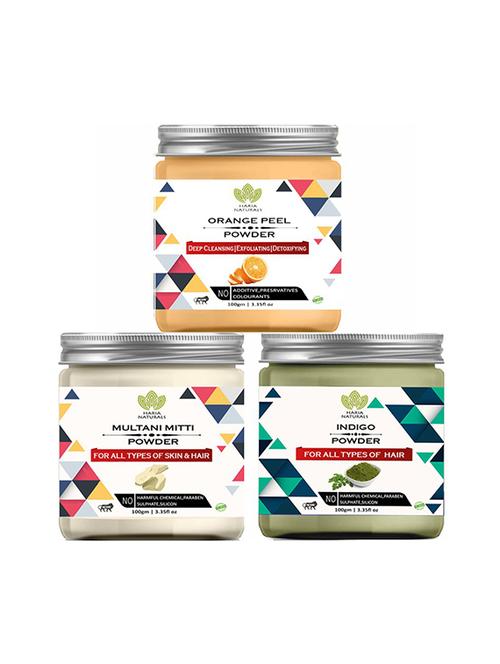 100% pure & naturals orange peel powder 100gm & multani mitti powder 100gm & indigo powder 100gm (pack of 3) 300gm - 18639472 - Very Small Image - 1