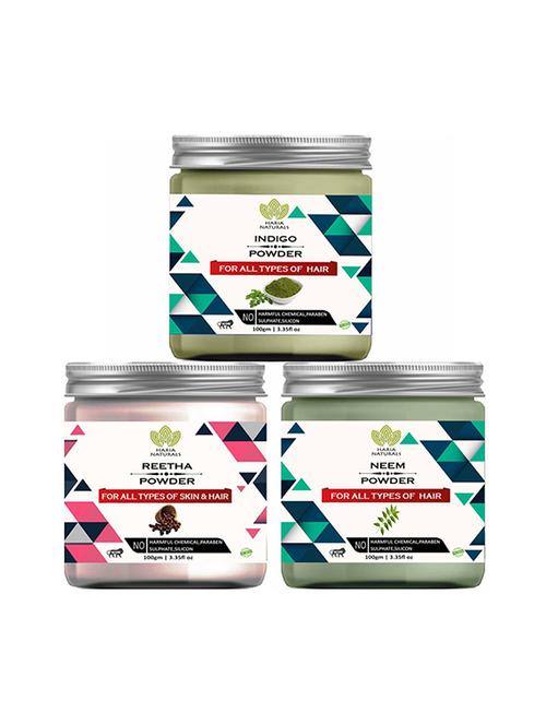 100% pure & naturals indigo powder 100gm & reetha powder 100gm & neem powder 100gm (pack of 3) 300gm - 18639474 - Very Small Image - 1