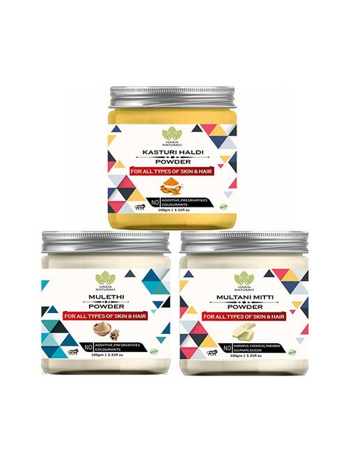 100% pure & naturals kasturi haldi powder 100gm & mulethi powder 100gm & multani mitti powder 100gm (pack of 3) 300gm - 18639477 - Very Small Image - 1