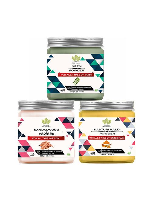 100% pure & naturals neem powder 100gm & sandalwood powder 100gm & kasturi haldi powder 100gm (pack of 3) 300gm - 18639486 - Very Small Image - 1
