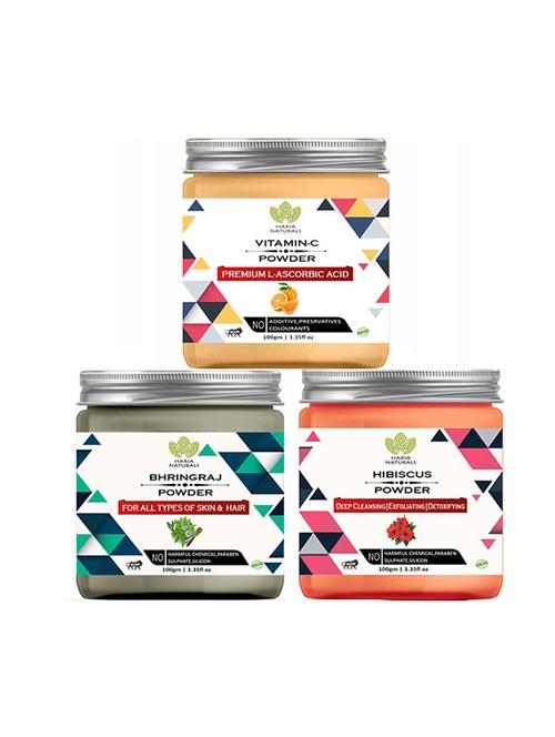 100% pure & naturals vitamin-c powder 100gm & bhringraj powder 100gm & hibiscus powder 100gm (pack of 3) 300gm - 18639492 - Very Small Image - 1