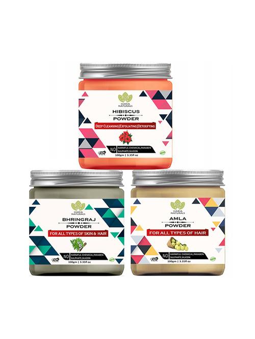 100% pure & naturals hibiscus powder 100gm & bhringraj powder 100gm & amla powder 100gm (pack of 3) 300gm - 18639495 - Very Small Image - 1