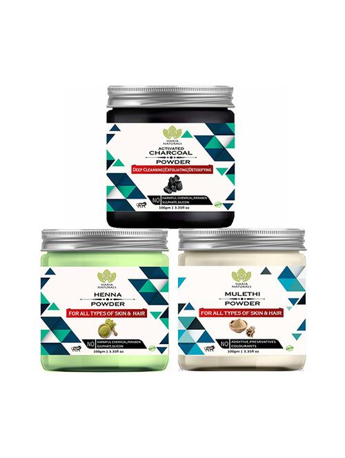 100% pure & naturals charcoal powder 100gm & henna powder 100gm & mulethi powder - 18639501 - Very Small Image - 1