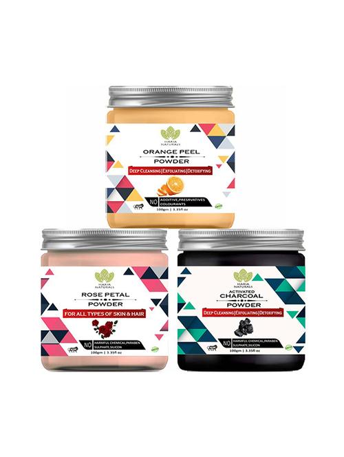 100% pure & naturals orange peel powder 100gm & rose petal powder 100gm & charcoal powder 100gm (pack of 3) 300gm - 18639505 - Very Small Image - 1