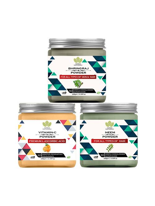 100% pure & naturals bhringraj powder 100gm & vitamin-c powder 100gm & neem powder 100gm (pack of 3) 300gm - 18639507 - Very Small Image - 1