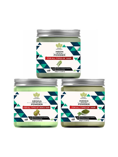 100% pure & naturals neem powder 100gm & henna powder 100gm & indigo powder 100gm (pack of 3) 300gm - 18639508 - Very Small Image - 1